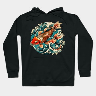 Ocean Waves Vintage Japanese Tattoo Art Koi Fish Hoodie